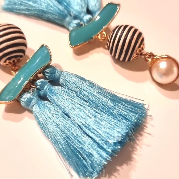 New ZARA Mod Geo Blue Fringe Earrings - Picture 6 of 9